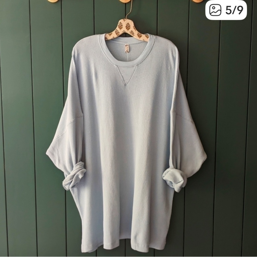 Free People Early Night Thermal Pullover light blue top $128 spring L casual - Picture 3 of 7